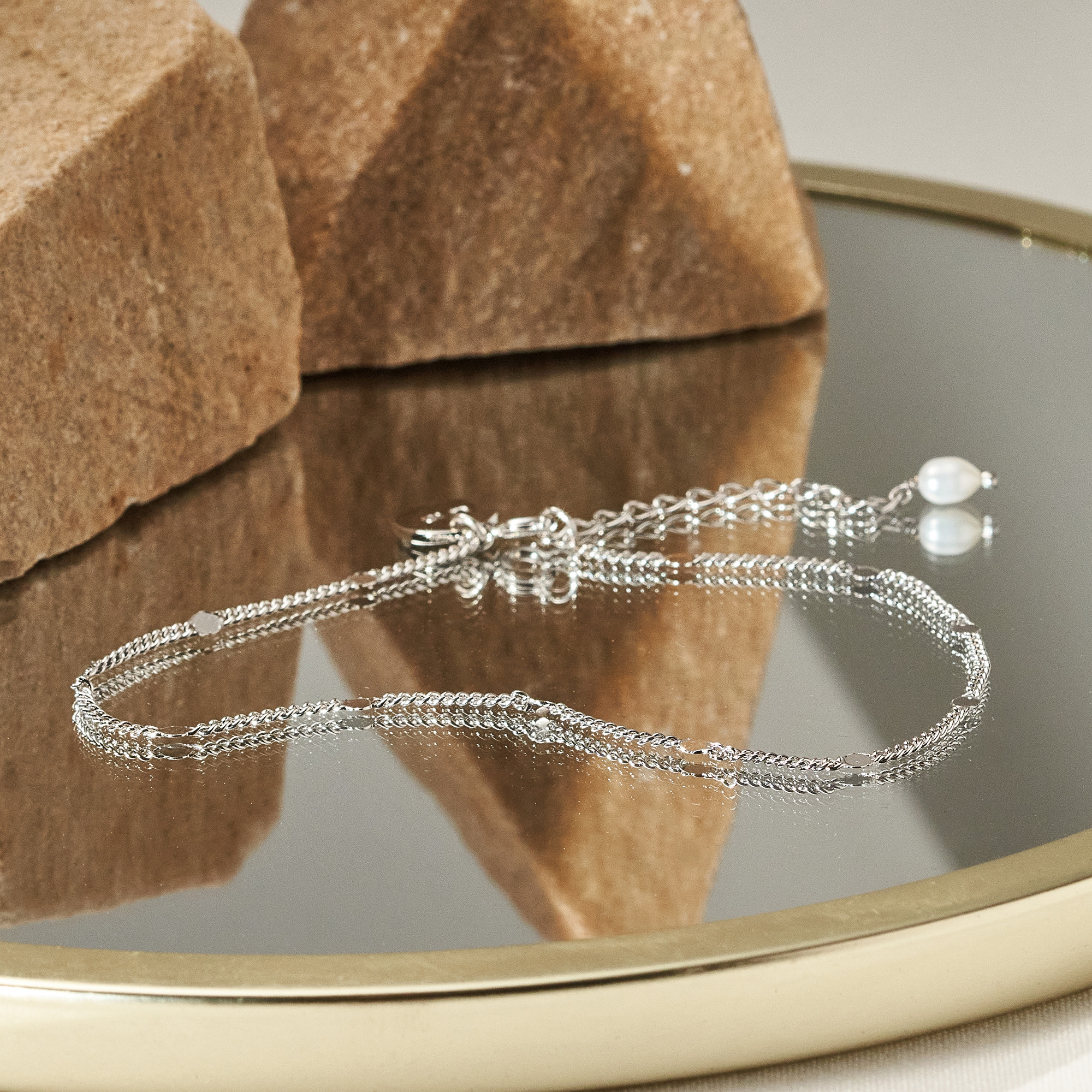 Tornozeleira Clarice Banho Ródio Branco