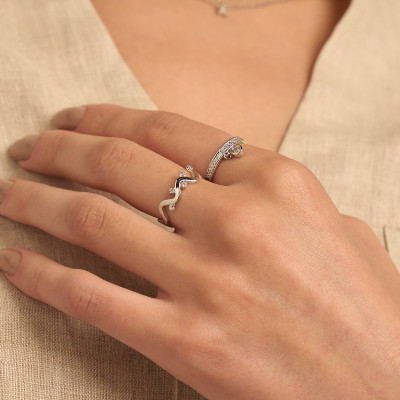 Anel Bia Banho Ródio Branco