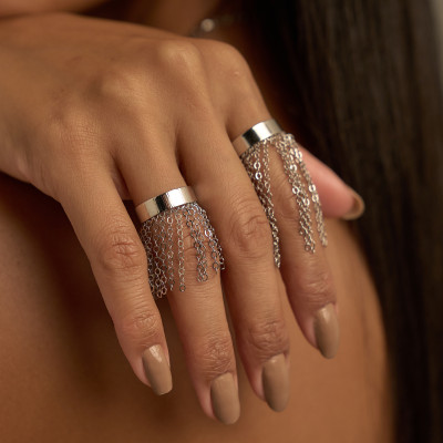 Anel Mina Banho Ródio Branco