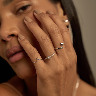 Anel Valentina Banho Ródio Branco