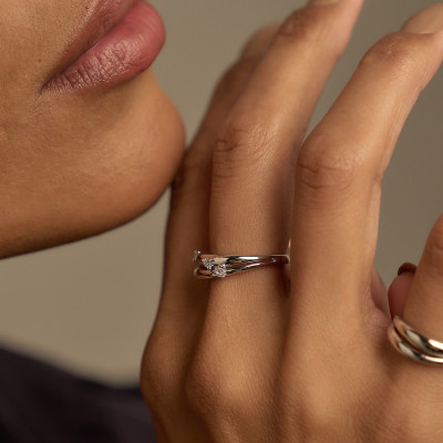 Anel Carol Banho Ródio Branco